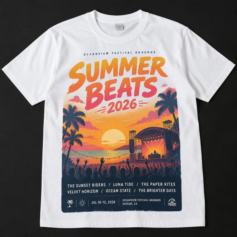 Wit T-shirt met kleurrijke festivalprint