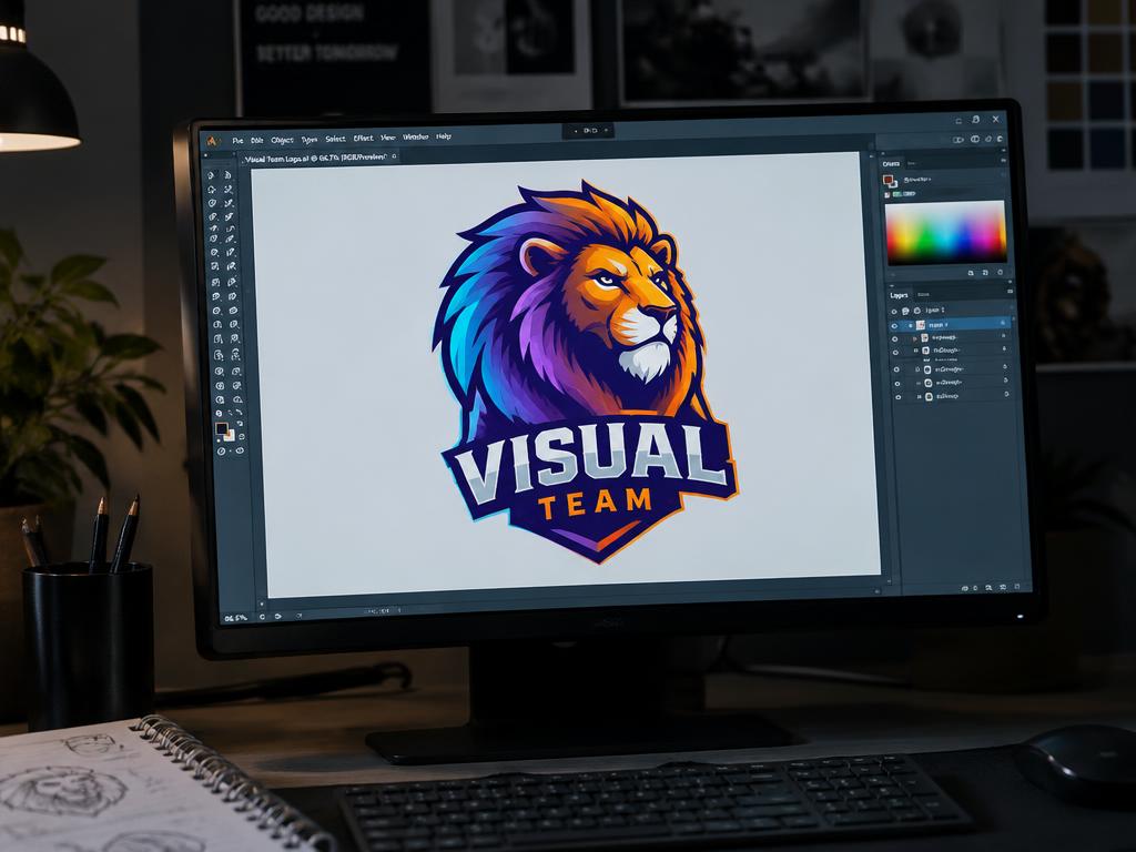 Digitaal ontwerp van een kleurrijk logo op een computerscherm