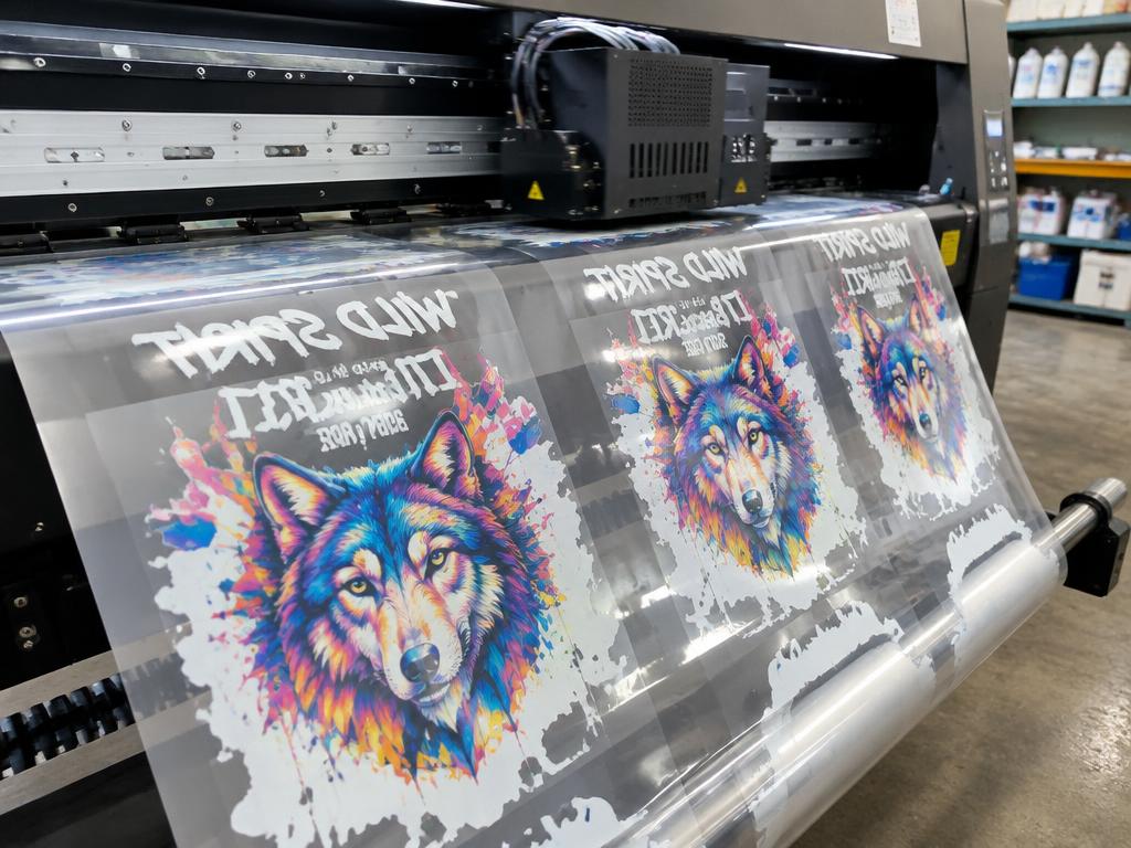 DTF-printer die ontwerpen op transparante transferfolie drukt